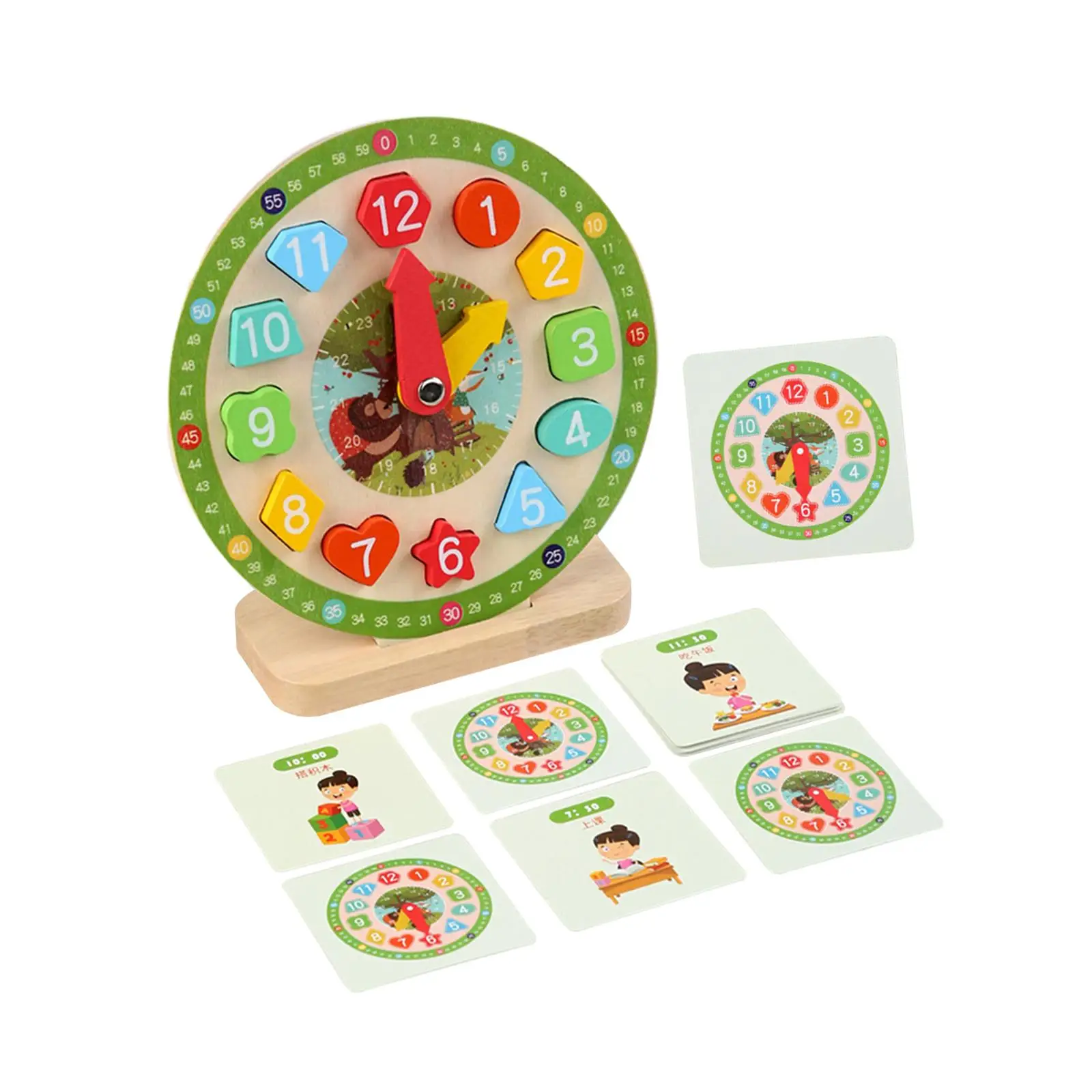 Clock Learning Montessori Early Learning Sensory Toy Wooden Clock Kids Toy for Kindergartner Playroom Homeschool Supplies Baby