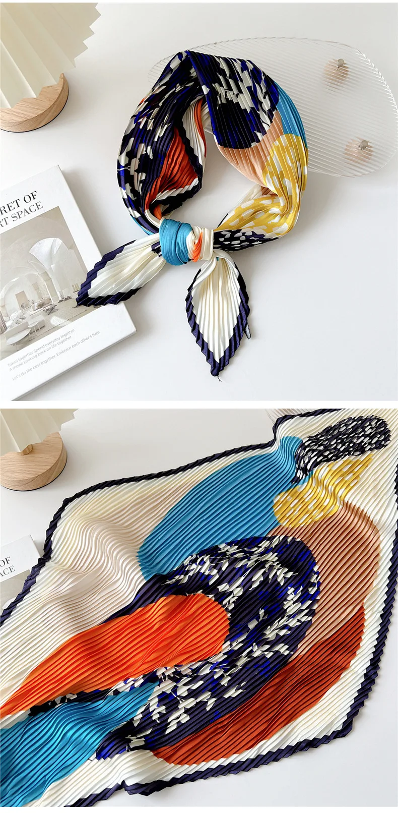 Luxury Silk Pleated Scarf - Womens Hair  Neck Accessory