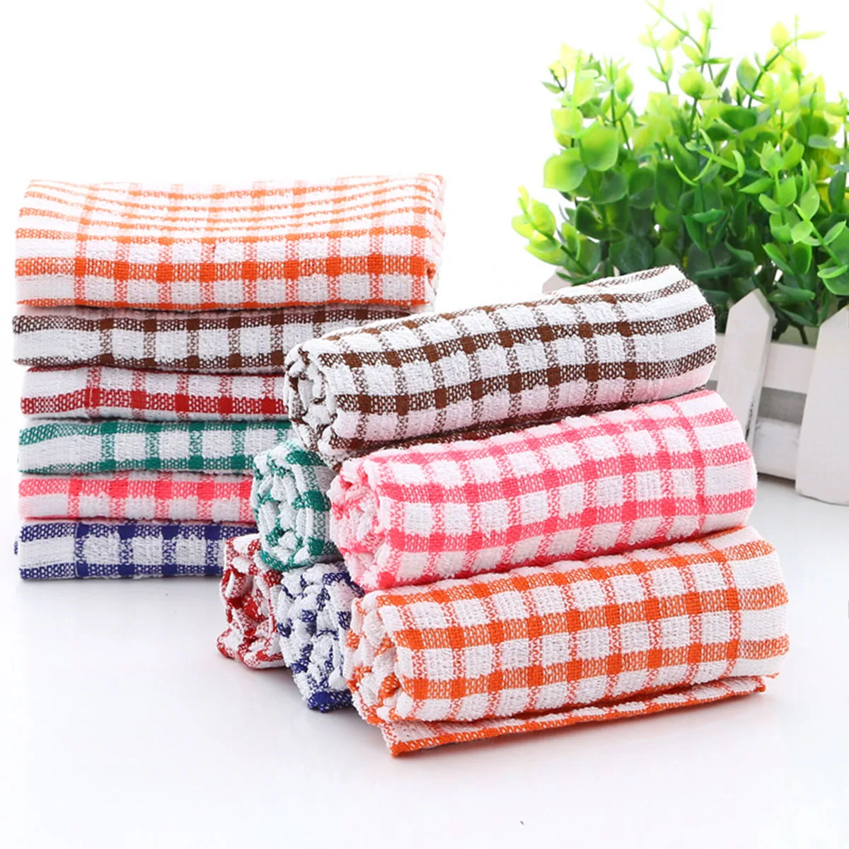 Kitchen Towels 8 Pack 100% Cotton 16 Inch x 11 Inch Absorbent For Drying Dishes and Table