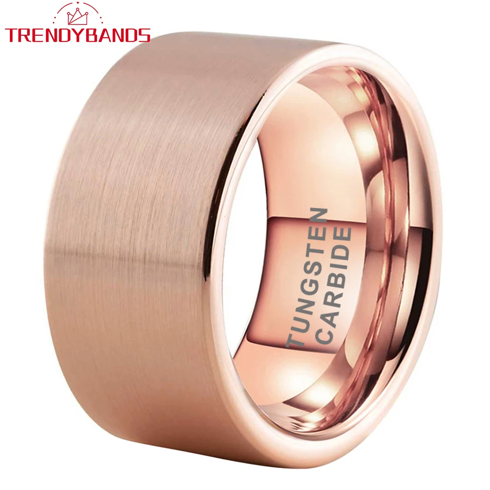 12mm großer Schmuck Herren Damen große schwarze klassische Wolfram karbid Ring Ehering Rohr geschnitten gebürstet Finish Komfort Passform