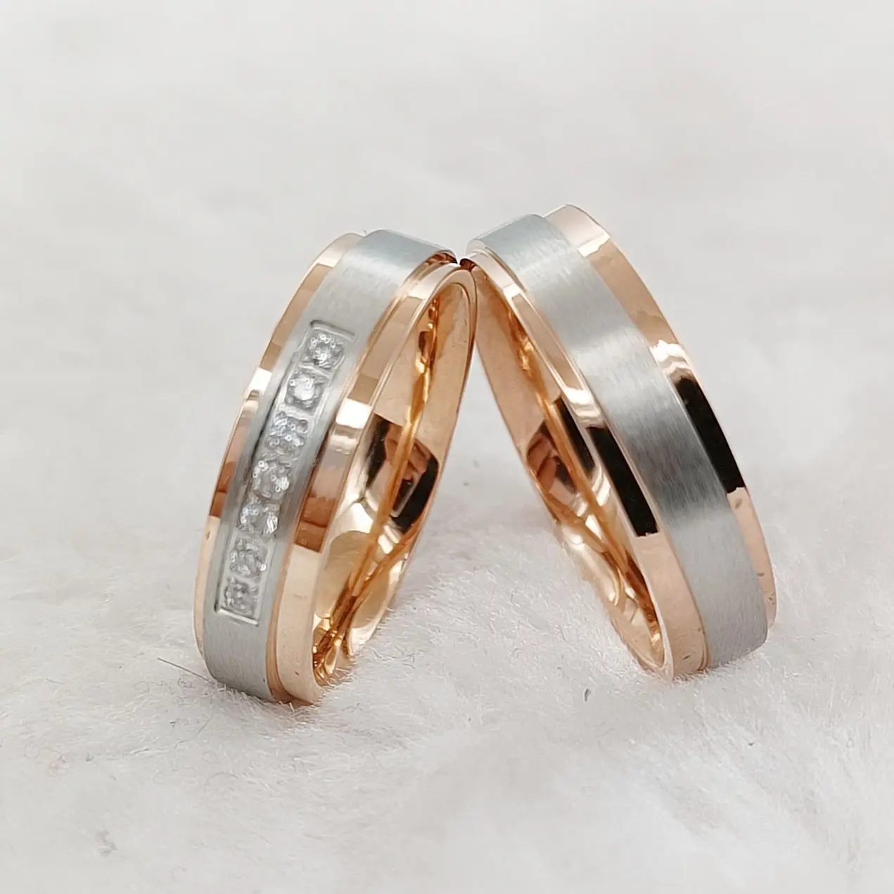 

High Quality Designer Wedding Rings Couples sets for lovers Ladies 14k Rose Gold Plated stainless steel jewelry Finger Ring