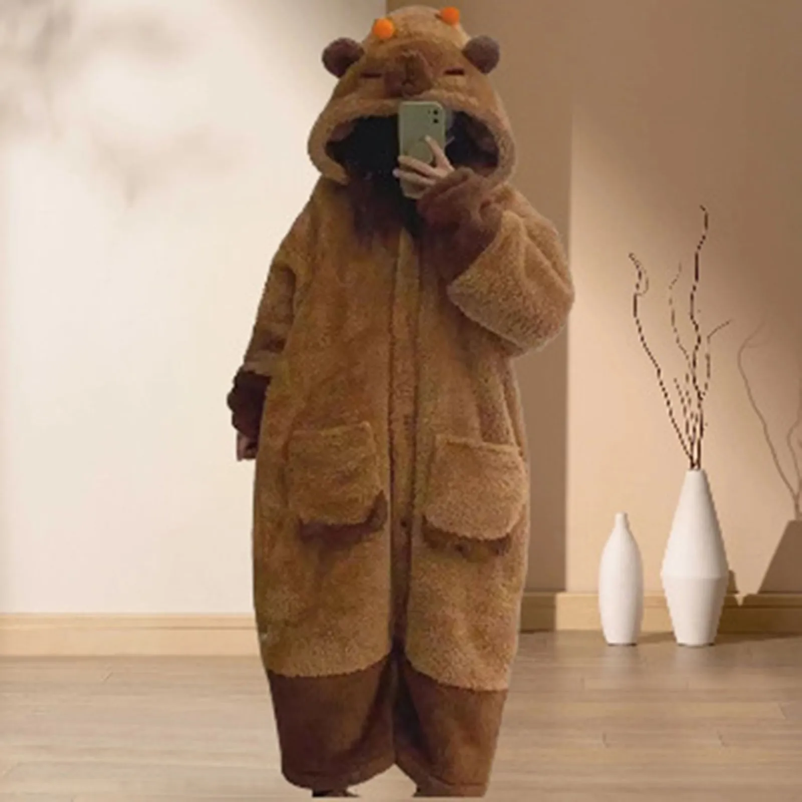 Adult Capybara Robes Onesies Pajamas Cartoon Pyjama Kigurumi Halloween Cosplay Costumes Sleepsuit Animal Sleepwear With Hood