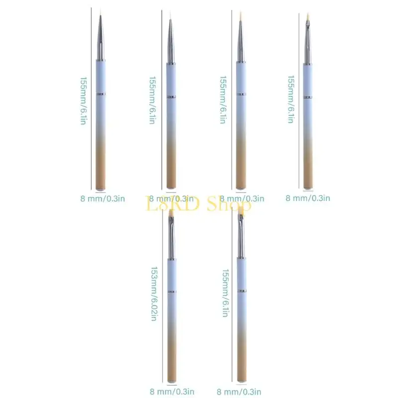 L8RD 6Pcs Nails Art Brushes Nails Gel Polishing Painting Brush Drawing Pen Liner Brush Dotting Pen for Gel