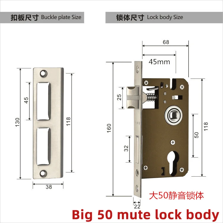 Double tongue lock body 50 Lock body Indoor bedroom door lock accessories Wooden door Mute core door lock mini padlock locker lock