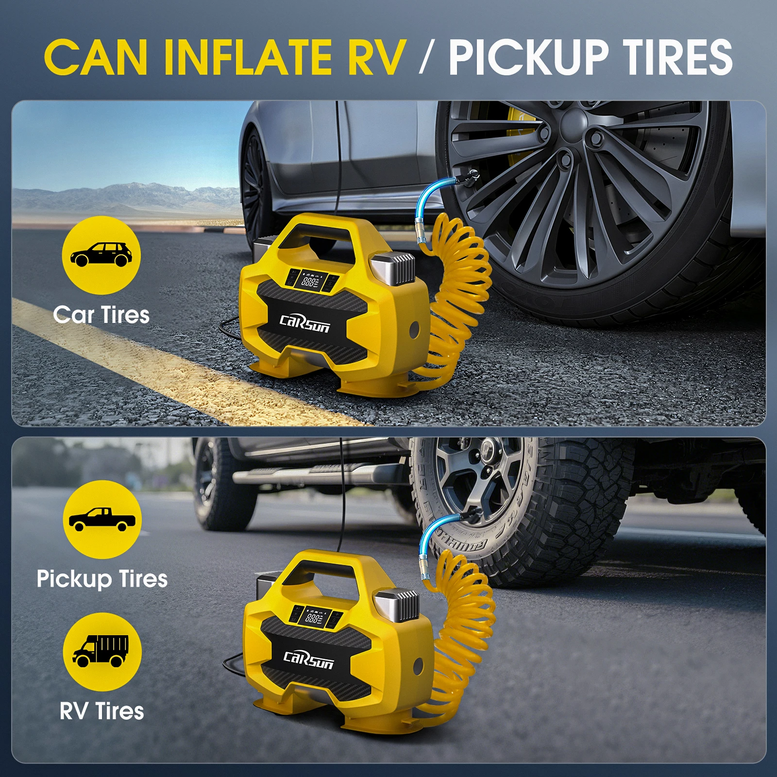 مضخة هواء Carsun سلكية عالية الطاقة ثنائية الأسطوا...