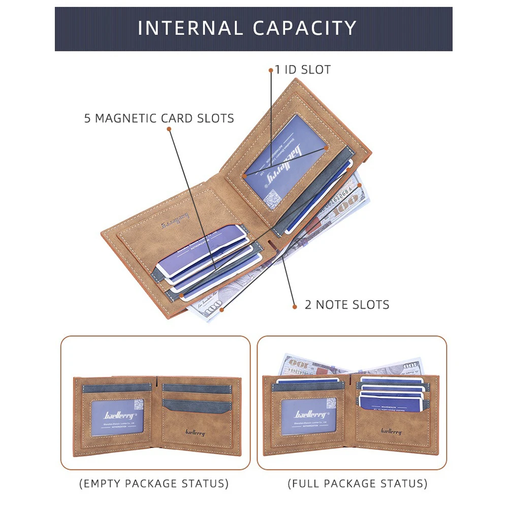 Baellerry Old School Men's Wallet Short Distressed Leather Look 6+ Card Slots Zipper Gift