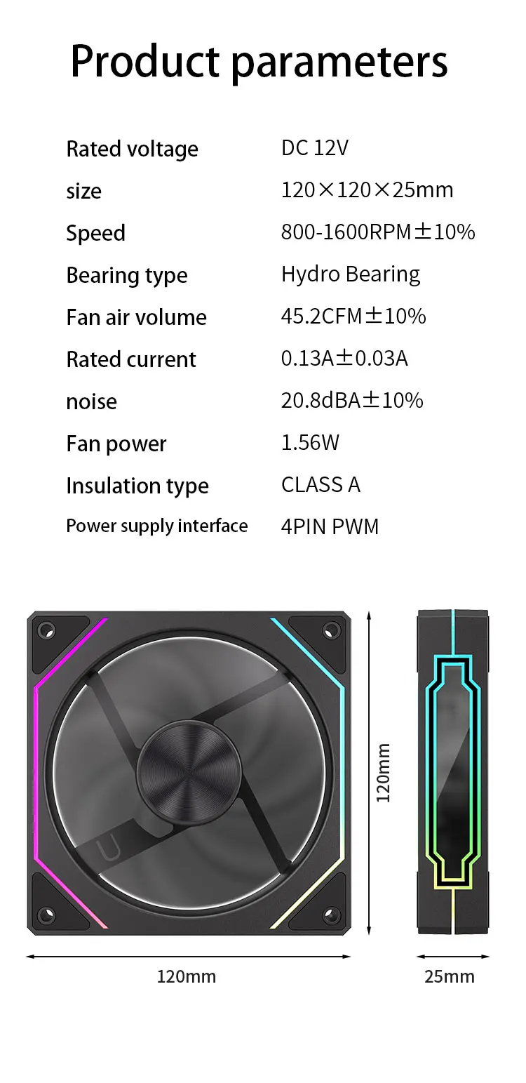 Prism 5 PRO 120mm Fan Argb Pc Case Ventiladores 4PIN PWM 5V-3PIN Cpu Water Coole