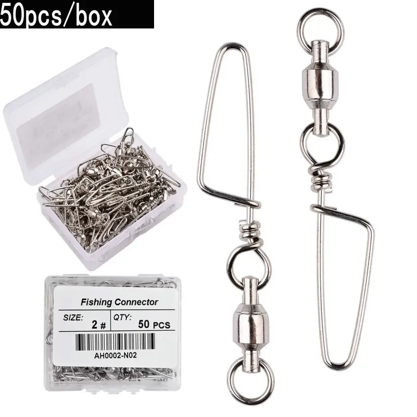 50pcs Fishing Ball Bearing Swivel Coastlock Snap 0-6# Stainless Barrel Swivels Hook Lure Fishing Connector