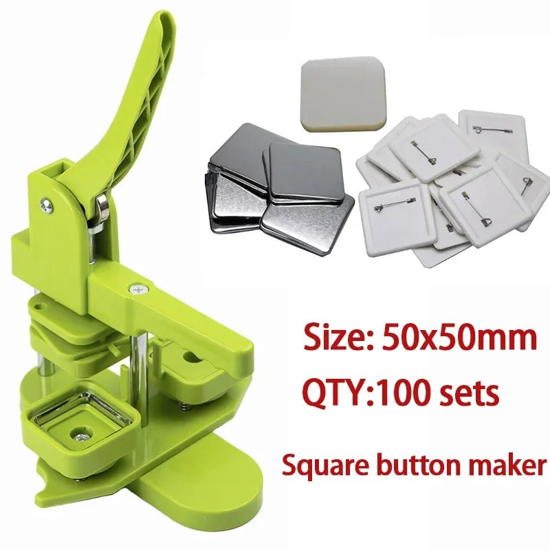 100pcs Square Badge Button Maker 50x50mm Manual Press Badge Machine For DIY Making Pins Metal Button Art Craft Gift