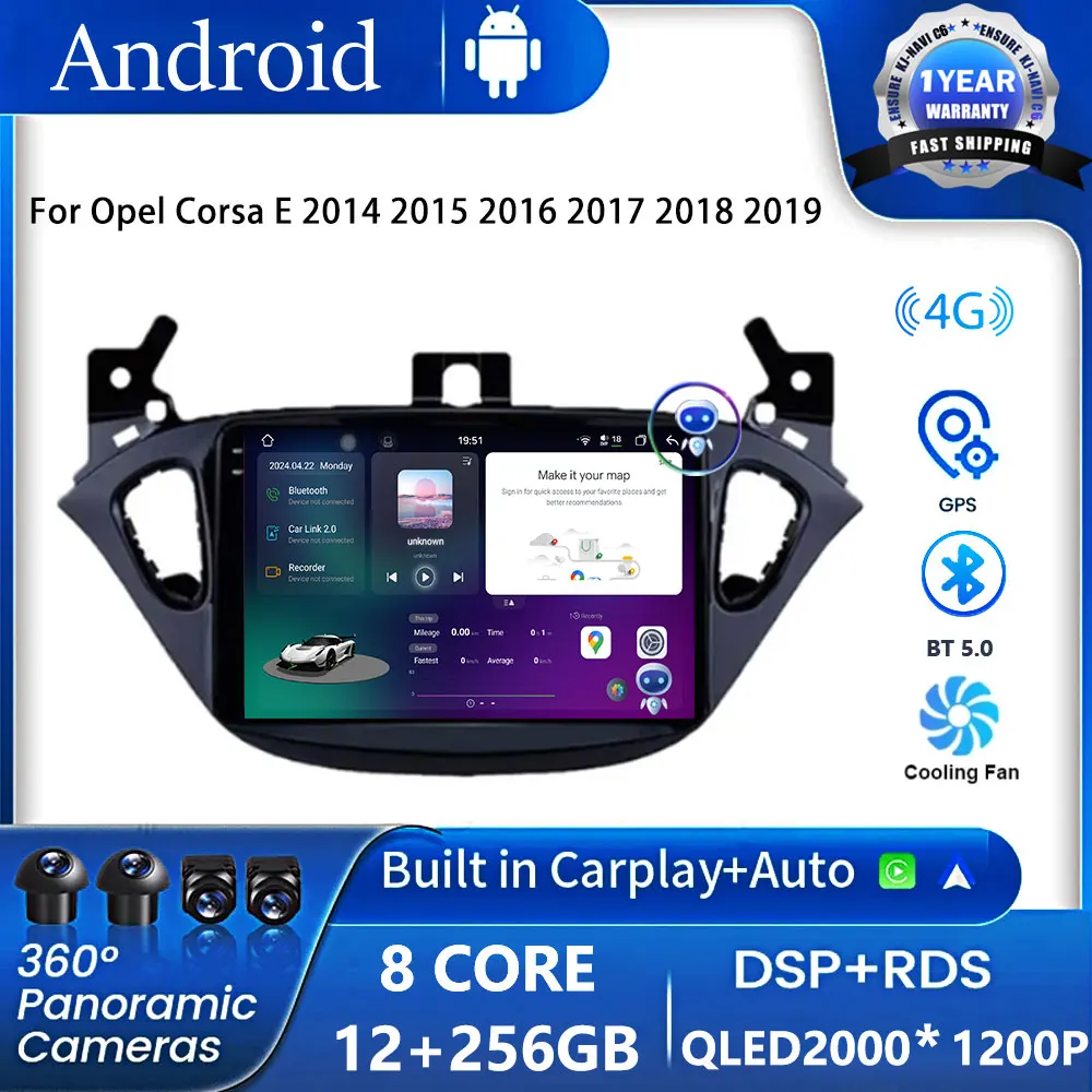 

Android 14 For Opel Corsa E 2014 2015 2016 2017 2018 2019 Car Radio Audio Multimedia GPS Navigation Auto Stereo BT Carplay 2 Din