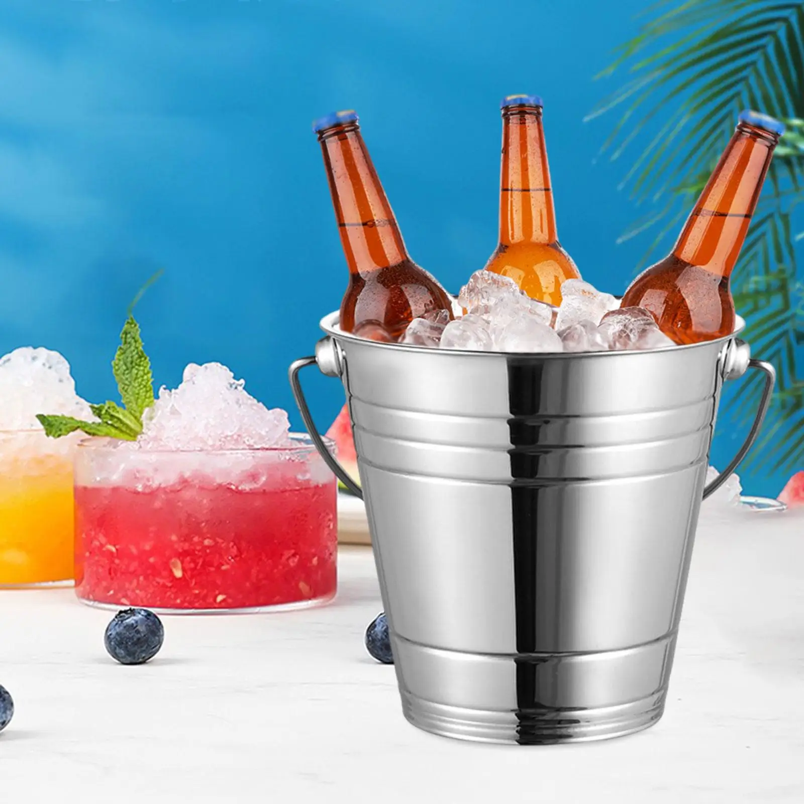 Ice Bucket Heavy Duty French Fries Container Metal Ice Pail for Home Restaurant Summer Vacation Buffet Outdoor Activities