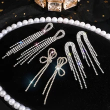

HOCOLNew Long Tassel Full Rhinestone Drop Earrings for Women Shiny Crystal Big Drop Flowers Dangle Earring Bride Wedding Jewelry