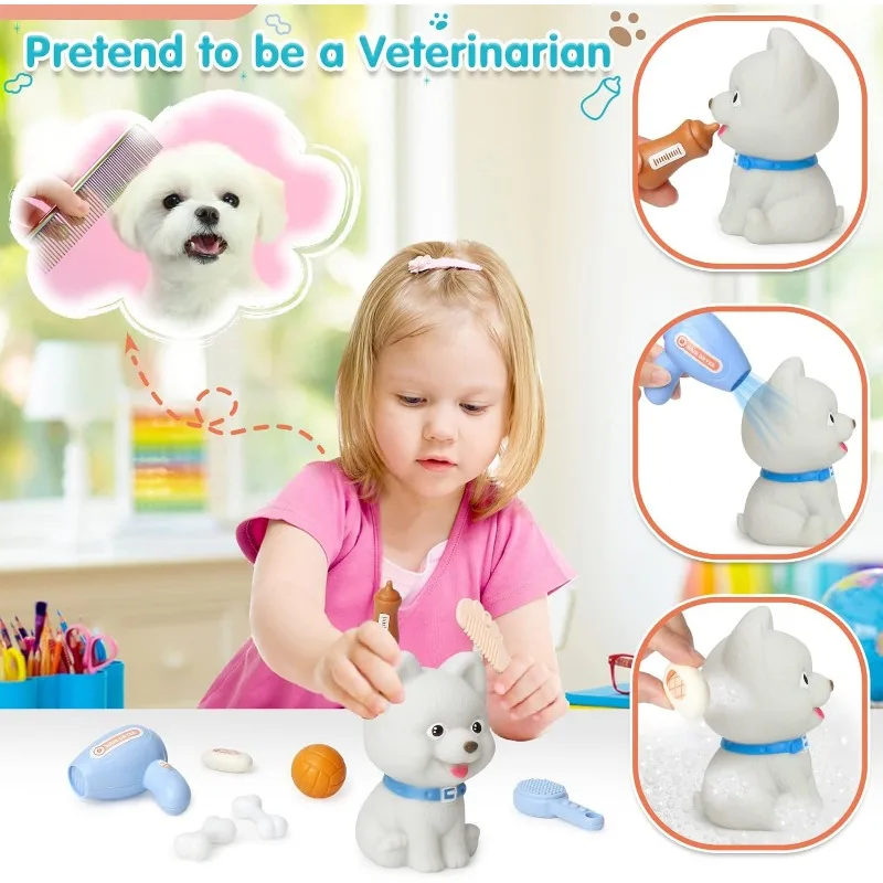 Pet Cat Dog Carrier Backpack Toy, 18PCS Pet Care Playset,Vet Clinic and Doctor Kit for Kids, Pet Veterinarian Medical Role Play 4