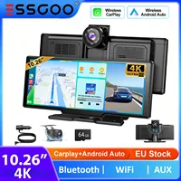 Caméra embarquée ESSGOO 10,26 pouces avec écran sans fil CarPlay, enregistreur vidéo 4K pour voiture, Android Auto, double objectif, Wifi, FM, AUX, Bluetooth, Type C, TF 1