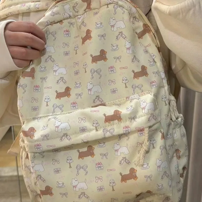Fashionable Male and Female Student Backpack, Gentle Large Capacity Bag, Cute Floral Blue Hat, Sausage Dog Student Backpack 1