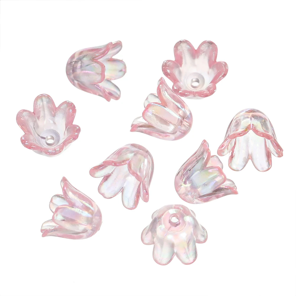 50 100 teile/los AB Bunte Lilie Blumen Acryl Perlen Kappen Bellflower Spacer Perlen Für DIY Armband Halskette Schmuck Machen – Detail 10