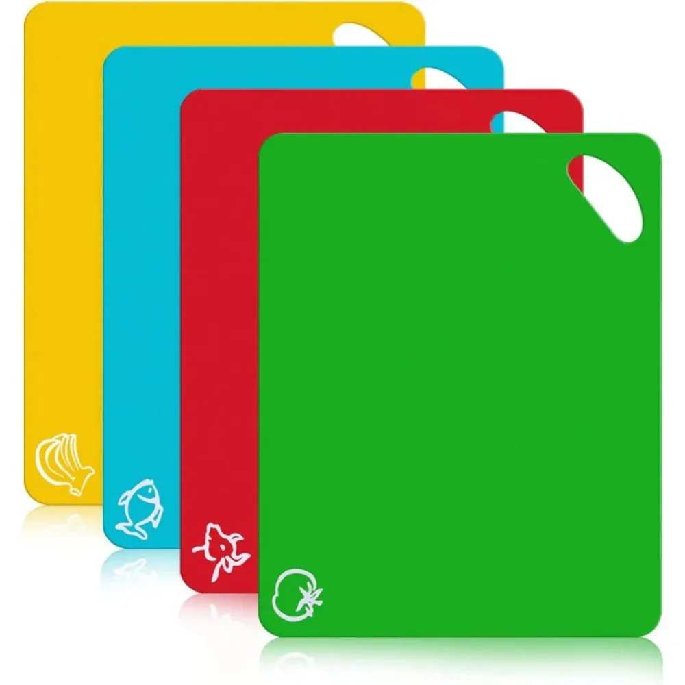 

Kitchen Plastic Cutting Board Set -Thick Flexible Mat for Cooking, Chopping with Colored Food Icons & Easy-Grip Handles