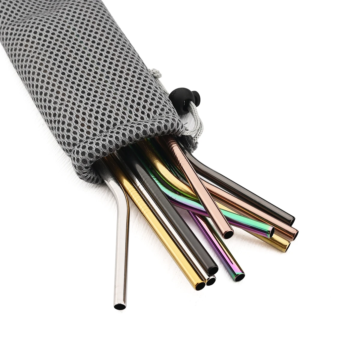 Premium Reusable Stainless Steel Straw Set with Cleaning Brush - 4-Piece Straight & Bent Straws