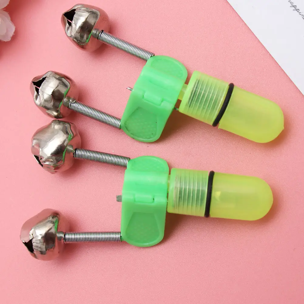 10Pcs 낚시 경고 벨 (녹색 램프 포함) 낚싯대용 야간 사용 벨 휴대용 미끼 알람 액세서리 낚시 경고 벨