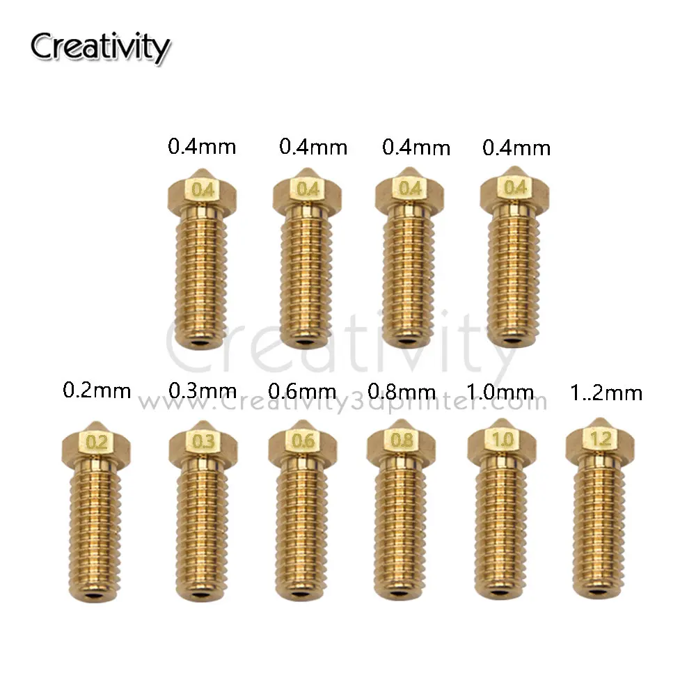 Sidewinder X1& X2 Genius Artillery Volcano Brass Nozzle 0.2-1.2mm M6 Thread Hotend Nozzle For Anycubic Vyper 1.75mm Filament 3d printer hotend 24v 64w assembled kit j head 0 4mm nozzle 1 75mm for artillery sidewinder x1 genius print head free shipping
