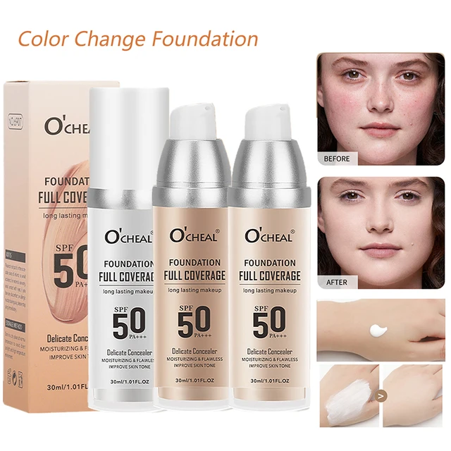 Waterproof Color Change Foundation Korean Makeup Base Full Coverage Concealer CC Cream Brighten Face Skin Tone Liquid Foundation