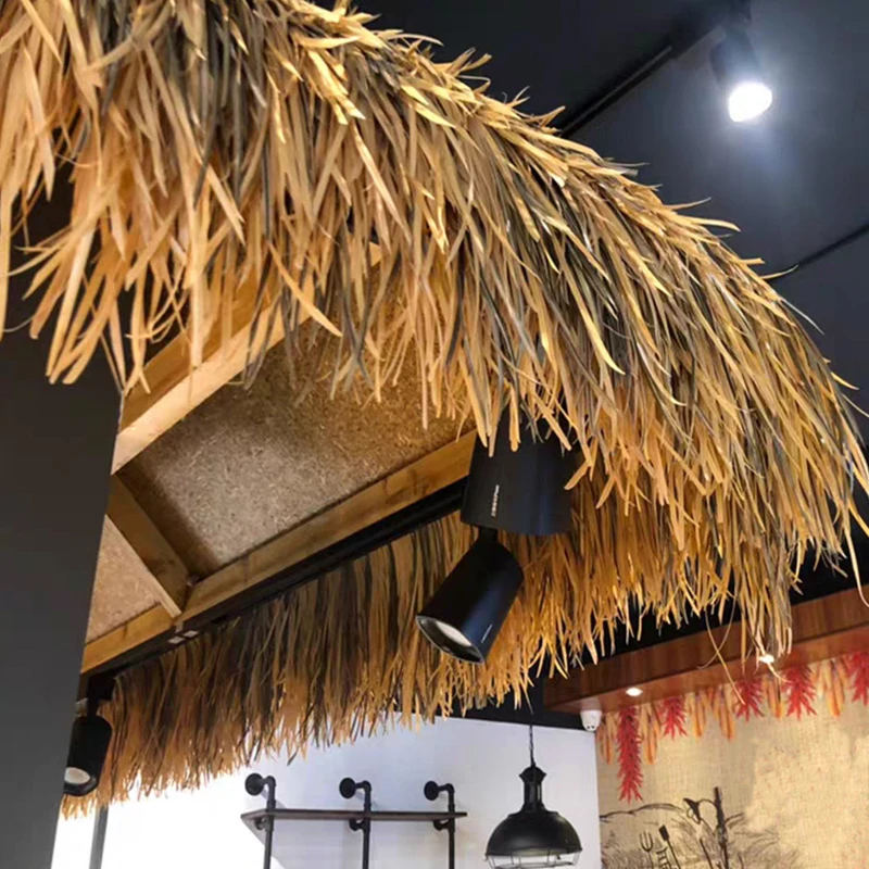 

Simulated Palm Thatch Home Roofing Panel Covers Diy Roof Straw Carpet Mat Garden Landscape Flame-retardant Decorative Material