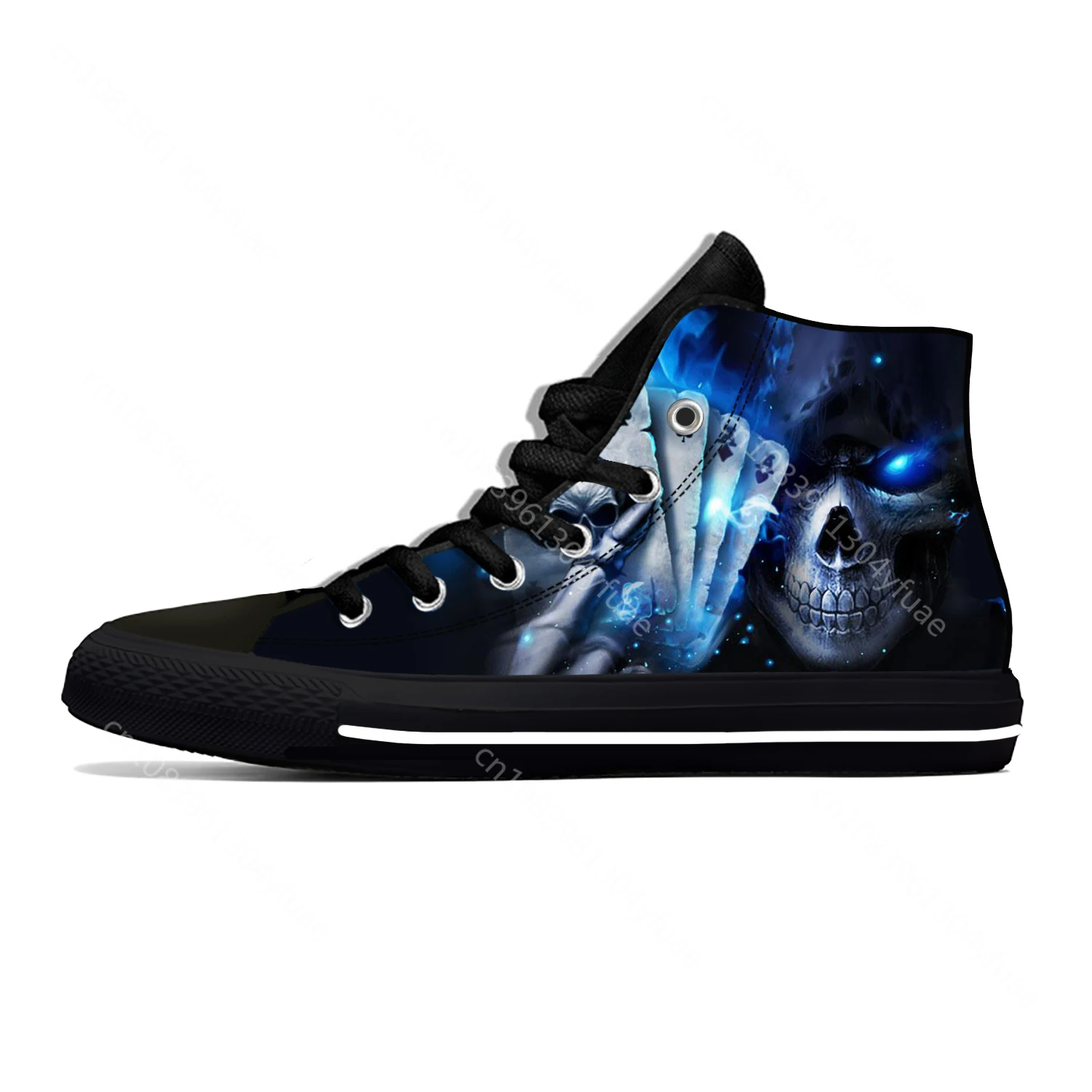 Hot Grim Reaper Death Skull Poker Skeleton Horror Casual Cloth Shoes High Top Lightweight Breathable 3D Print Men Women Sneakers 4