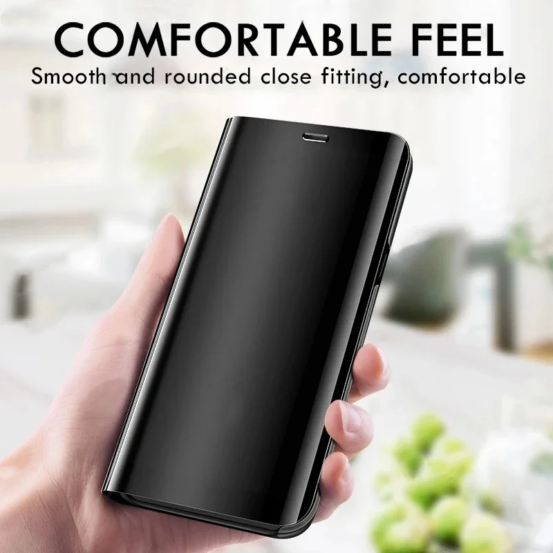 Luxury Leather Flip Mirror Phone Case with Enhanced Support