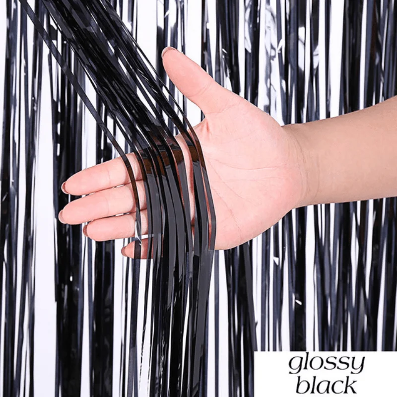 Party Decoration Party Backdrop Curtain 2PCS 1 * 2M Black Rain Curtain Party Decoration Screen Background