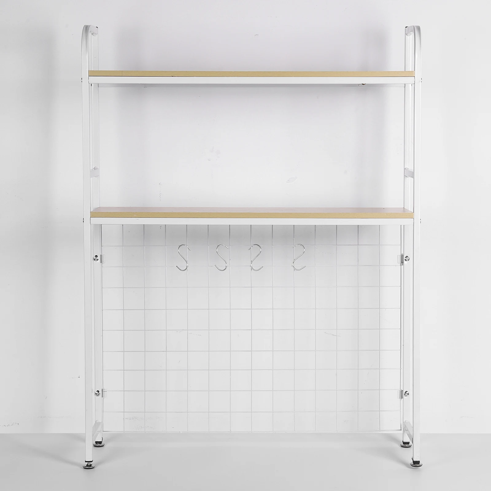 2 Tier Wooden Desk Organiser Shelf with Grid Panel Bookcase Organizer Multipurpose Desktop Decorative Rack for Home Office