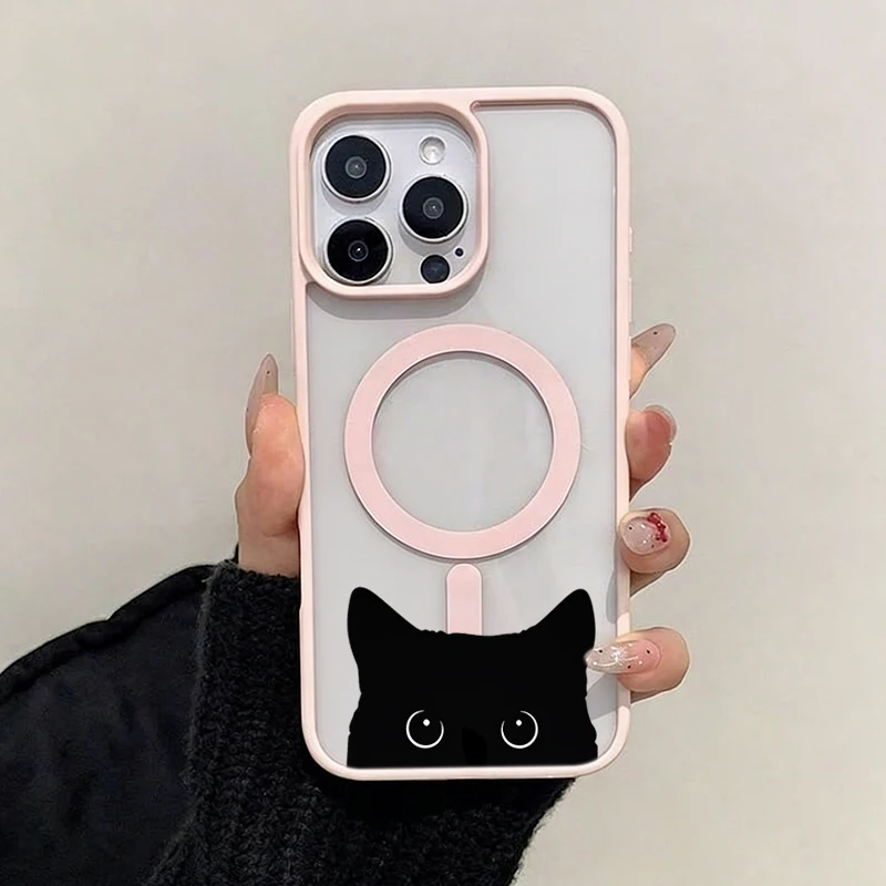 Black Cat Design Transparent Hard Shell Magnetic Phone Case
