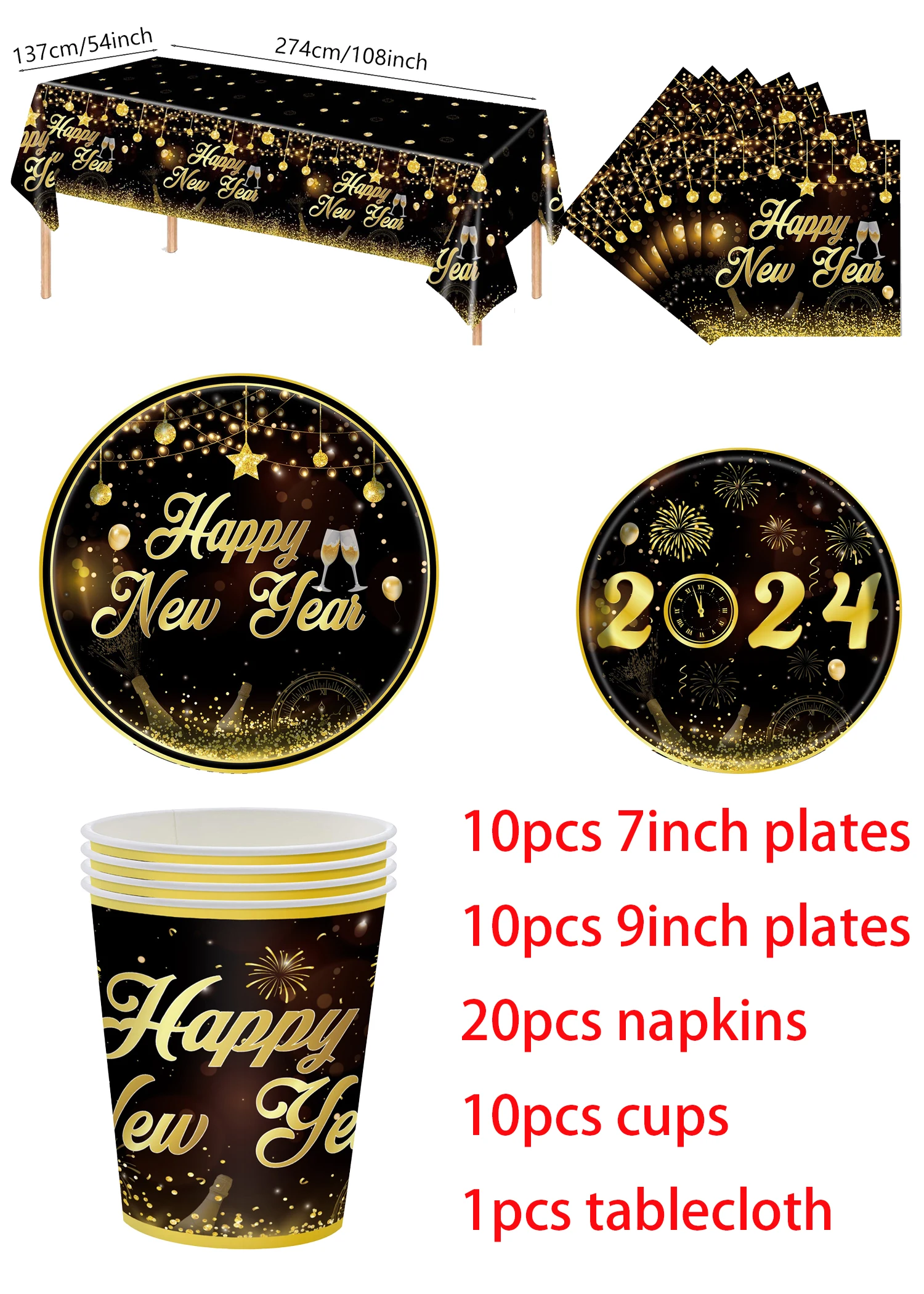 2024 New Year Sets Birthday Decorations Party Disposable Tableware