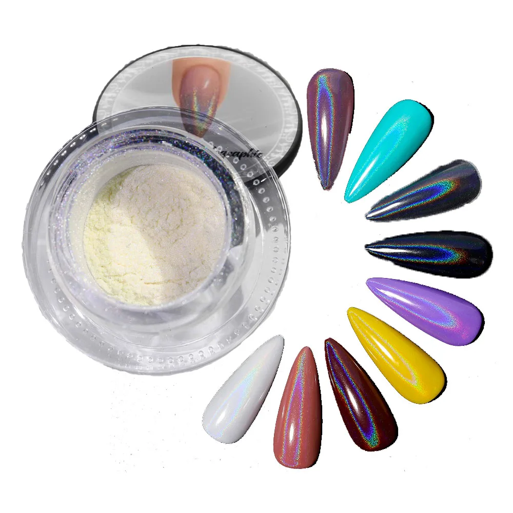 Nail Powder Nail Glitter Nail Pigment Net 0.3g Clear Universal Laser Nail Glitter White Chrome Pigment Rubbing on Nails Holographic Nail Powder Shiny Glitters Dust