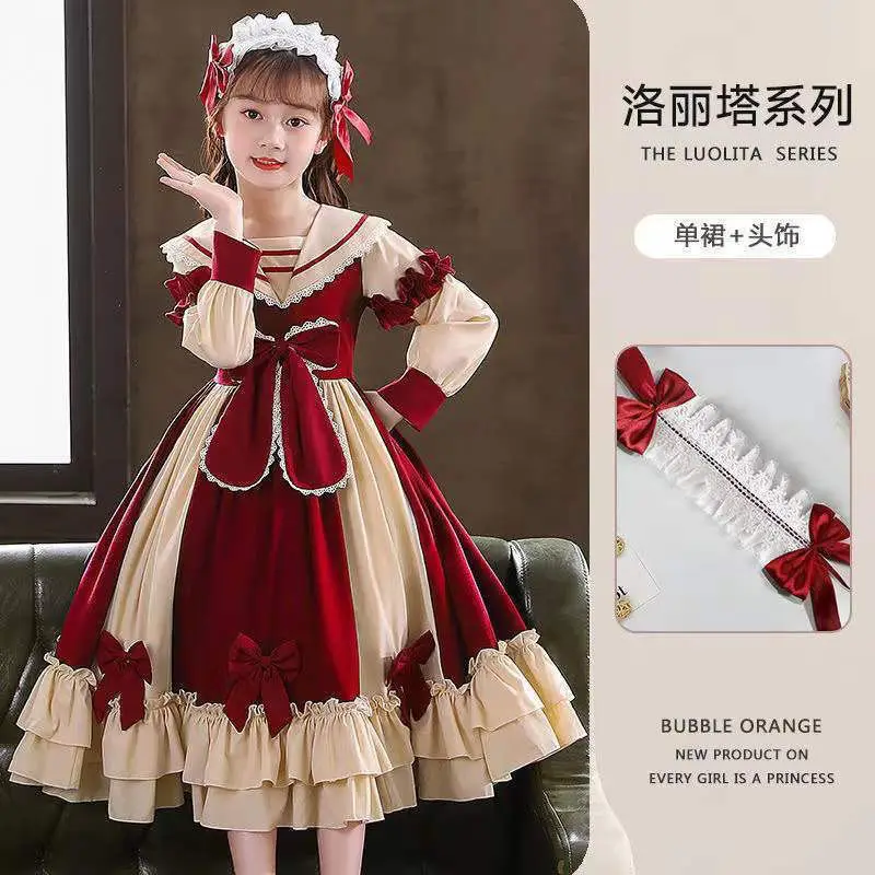 New Lolita Princess Dress Girls' Autumn Style Children's Autumn Long Sleeve Little Girls' Dress Performance