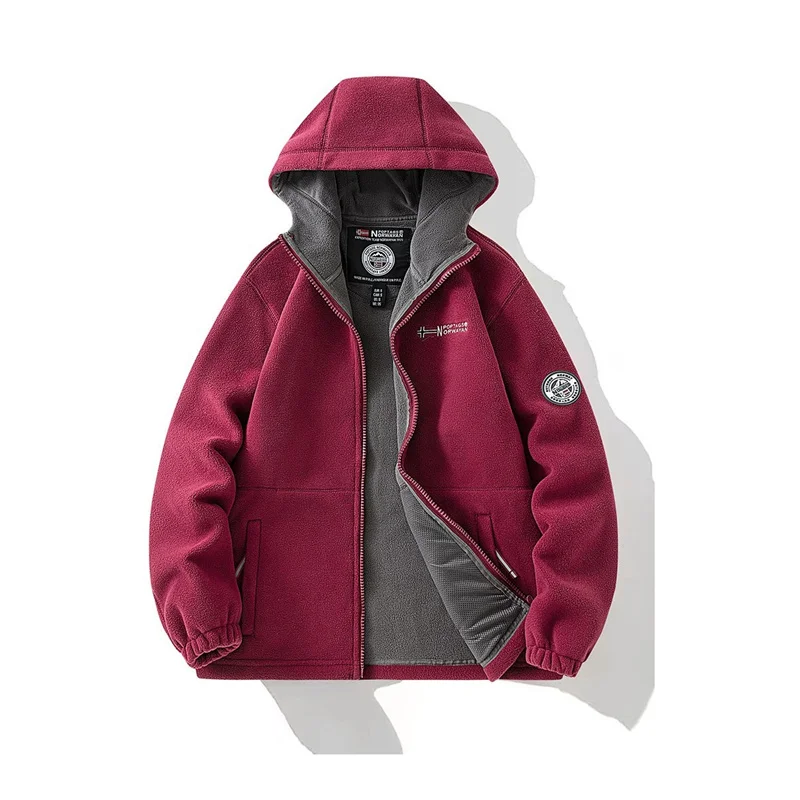 Winter Men's Plush Thickened Hooded Jacket Double-Sided Fleece Warm Sport Hoodie Jacket Oversized Cold Resistant Coat