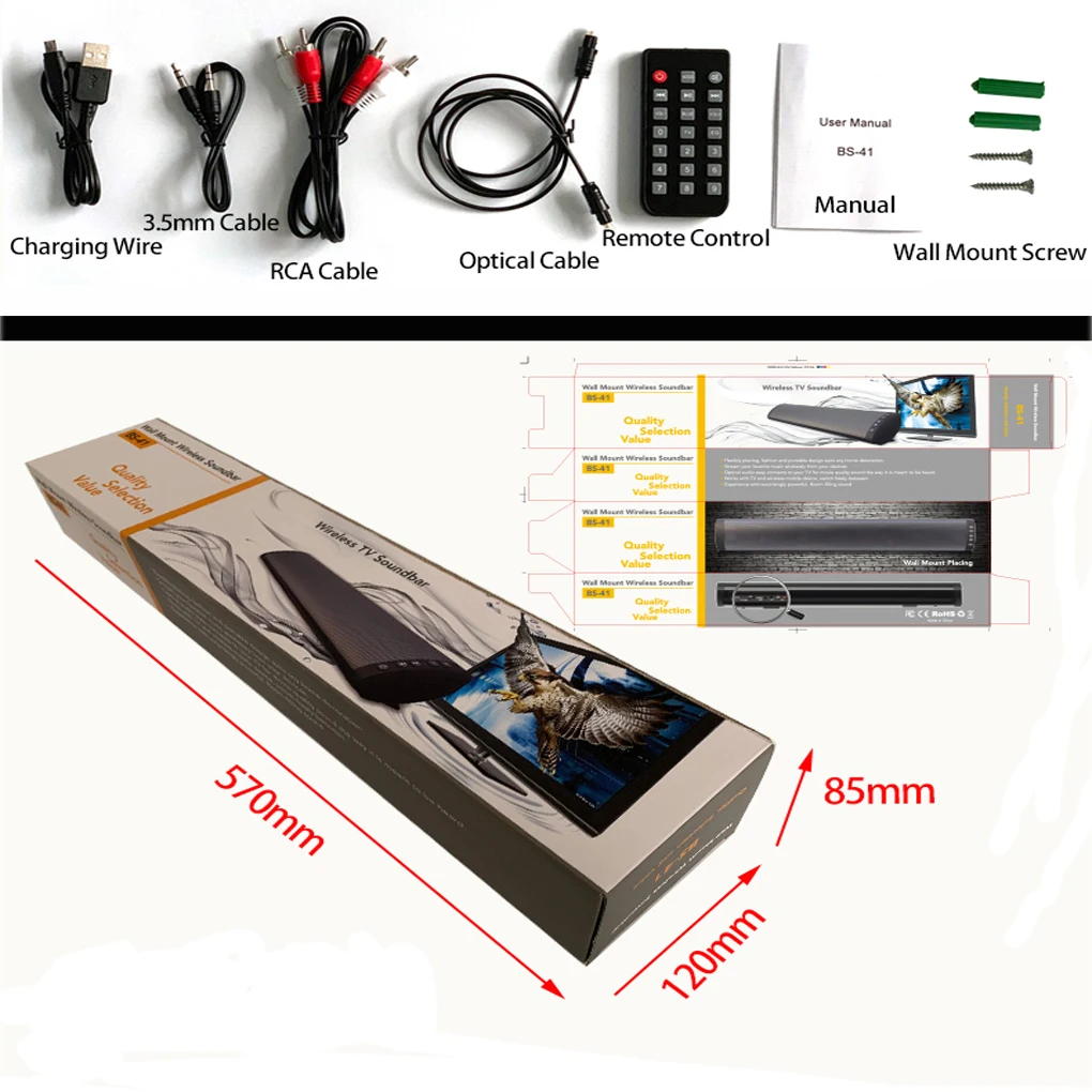 TV Sound Bar PC Gaming 360 Degree Bluetooth 5.0 Channel Soundbar 3D Surround Stereo Home Theater Wireless Audio Speaker