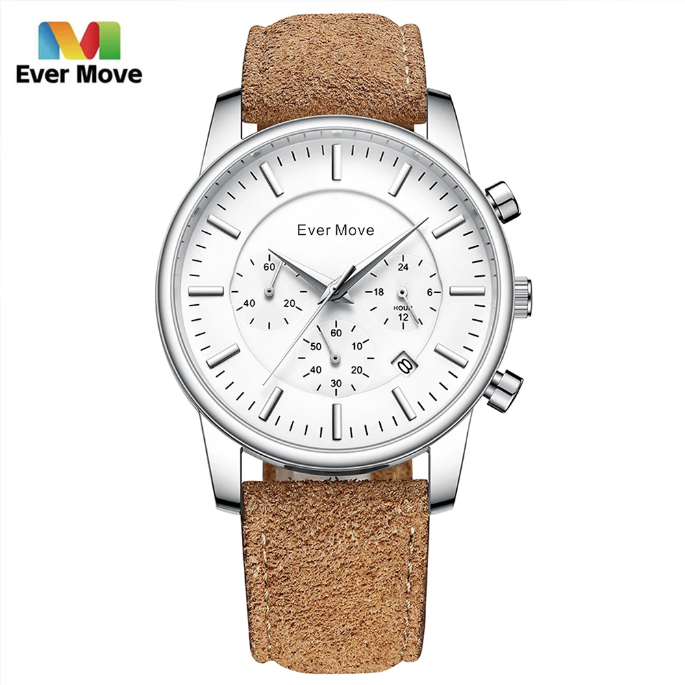 Ever Move Watch Chronograph Sport Mens Watches Quartz Clock Leather Male Wristwatch Relogio Masculino Fashion Gifts for Men New