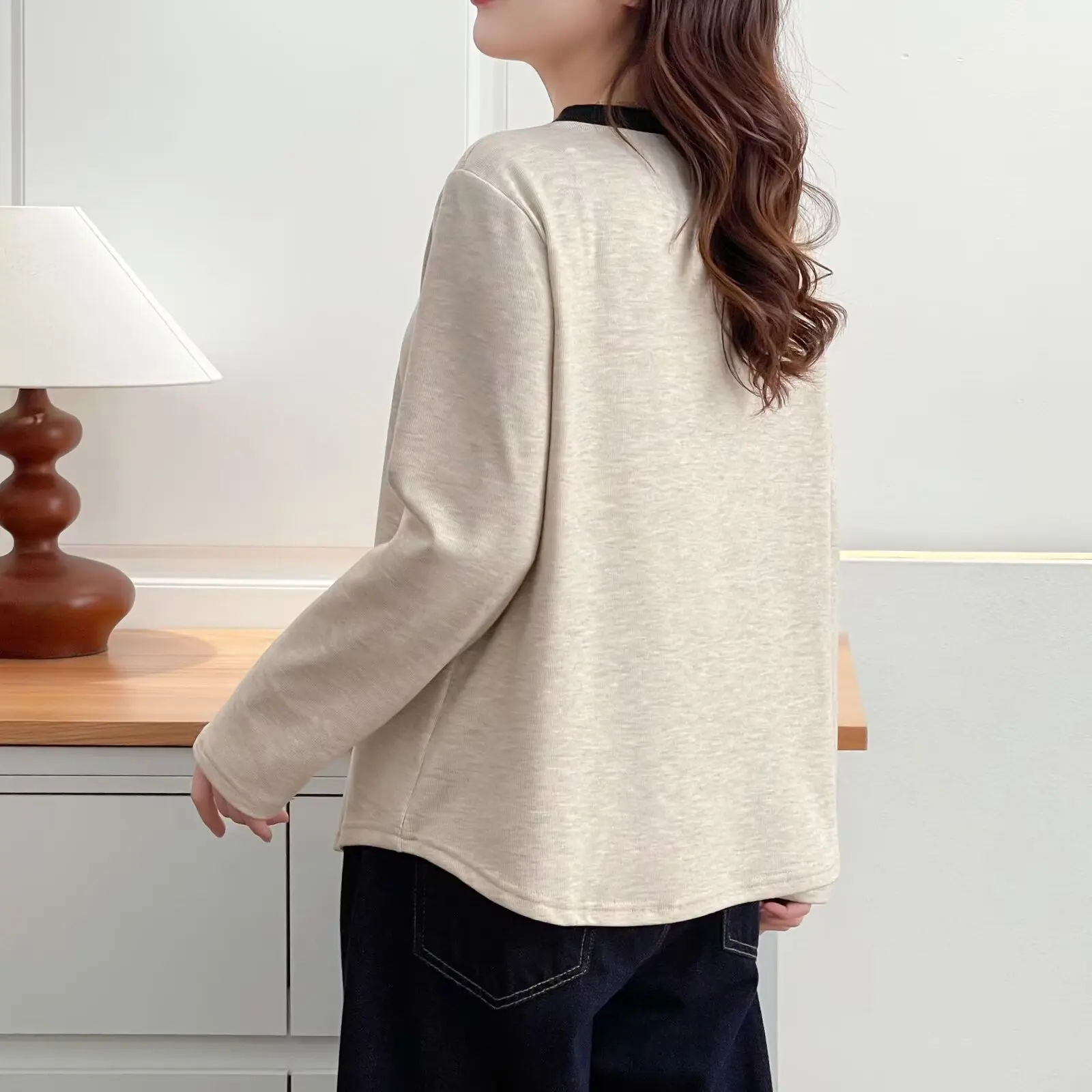 XXXXL Fashion Plus Size Women's T-Shirt 2025 Autumn Winter New Style Youthful Color Block Printed Cartoon Fleece Warm Base Tops