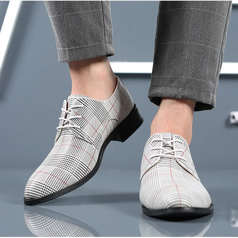 Men Classic Business Shoes Pointed Toe Lace-Up Formal Wedding Shoes Canvas Male Footwear Plus Size 38-48 mens leather dress shoes