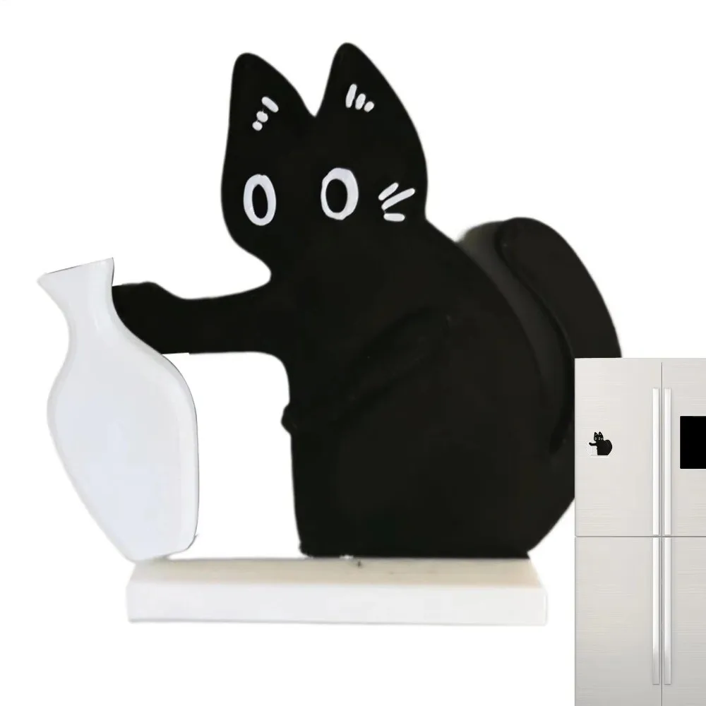 Acrylic Cat Whiskers Collection Ornaments Magnetic Cartoon Cat Hair Storage Memorial Box Black Cat Pushing Vase Decor 4