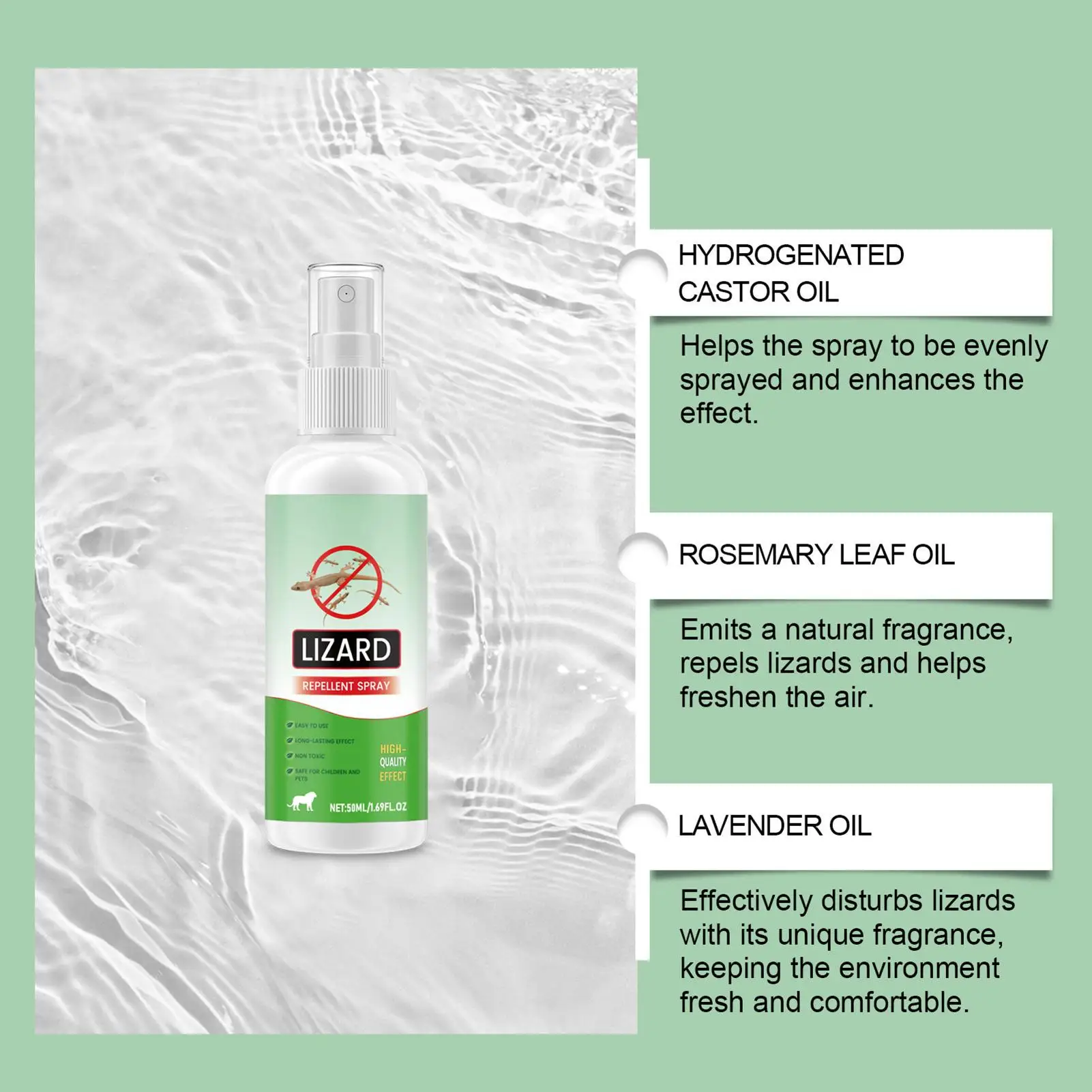 강력한 라벤더 게코 스프레이 50ml, 오래 지속되는 도마뱀 방지 미스트, 실내외용 신뢰할 수 있는 파충류 방어액