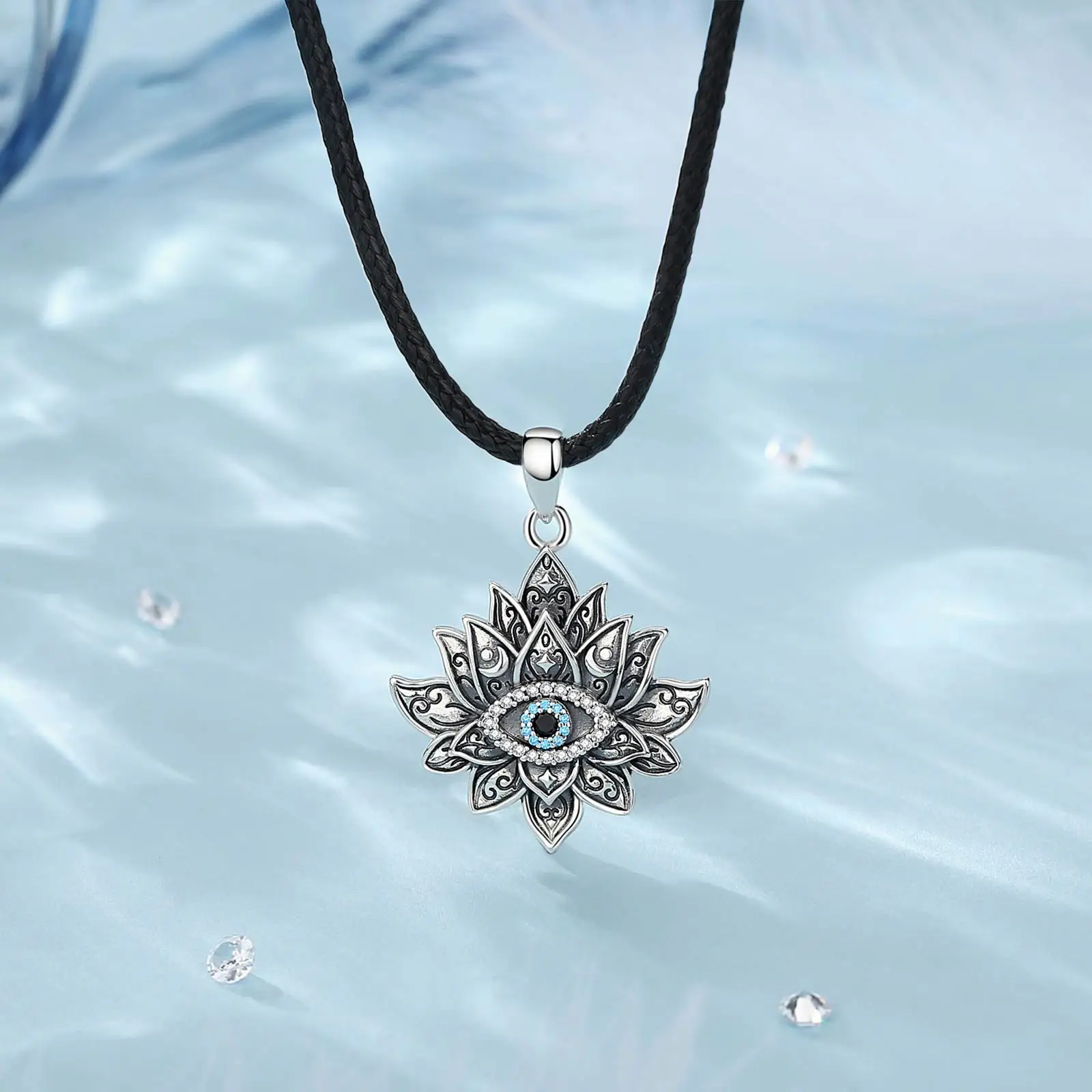 YEESIA Collana Mano Di Fatima In Argento Sterling 925 Con Ciondolo Luna E Malocchio | Gioiello Amuleto Con Conchiglia Abalone, Regalo Donna