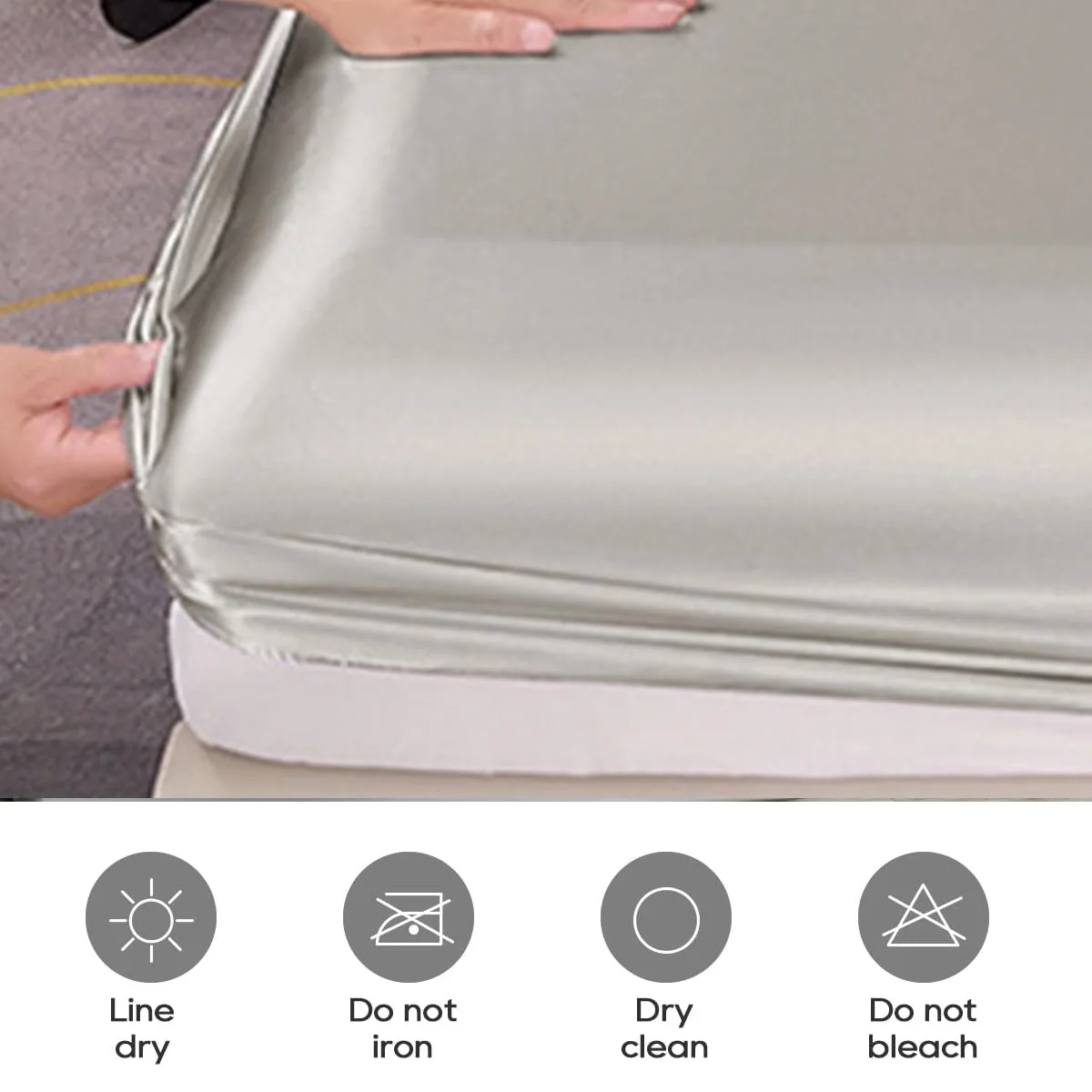 Ice Silk Bedsheet Mattress Bed Sheet Set, Luxury & Ultra Soft, Breathable Fabric, Anti-Slip Design Fitted Sheet Mattress Bedding 5
