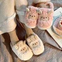 Women Lovely Sheep Fluffy Slippers Men Fashion Animals Non-slip Plush Slides Lovers Soft Warm Cartoon House Shoes For Winter 1