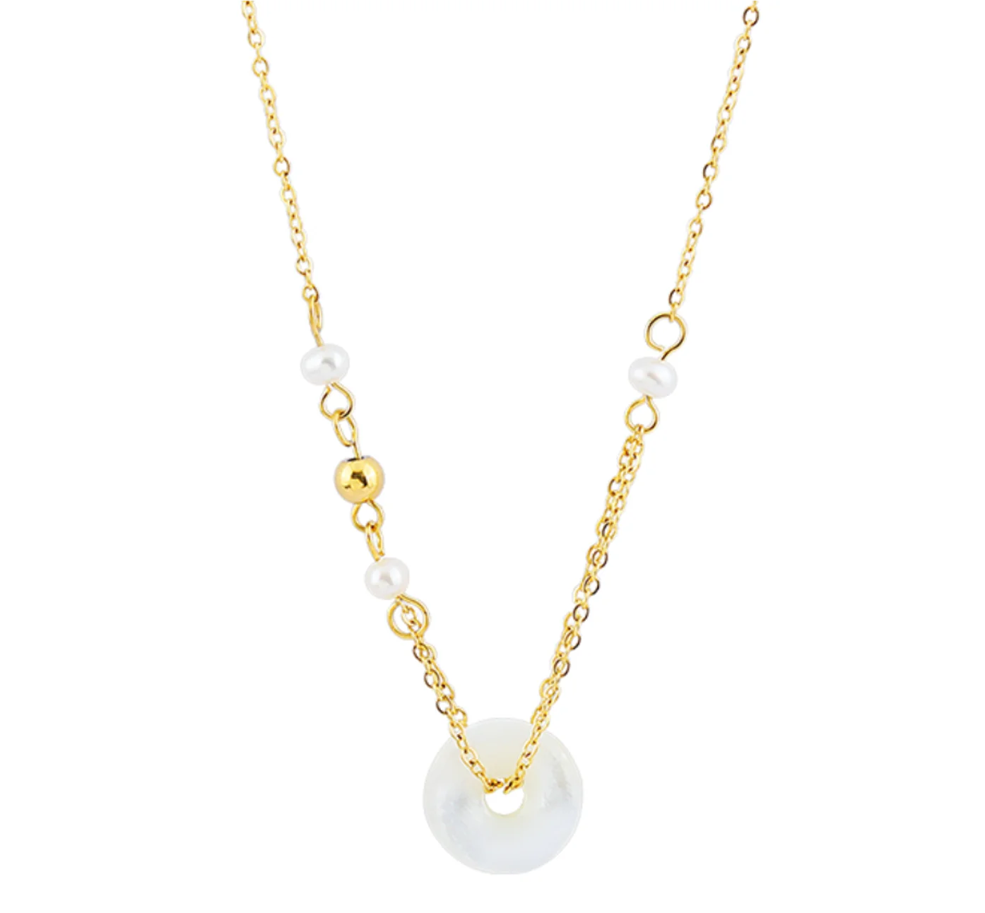 Simple Chinese style safety buckle pendant pearl titanium steel non fading Necklaces Fashion Jewelry