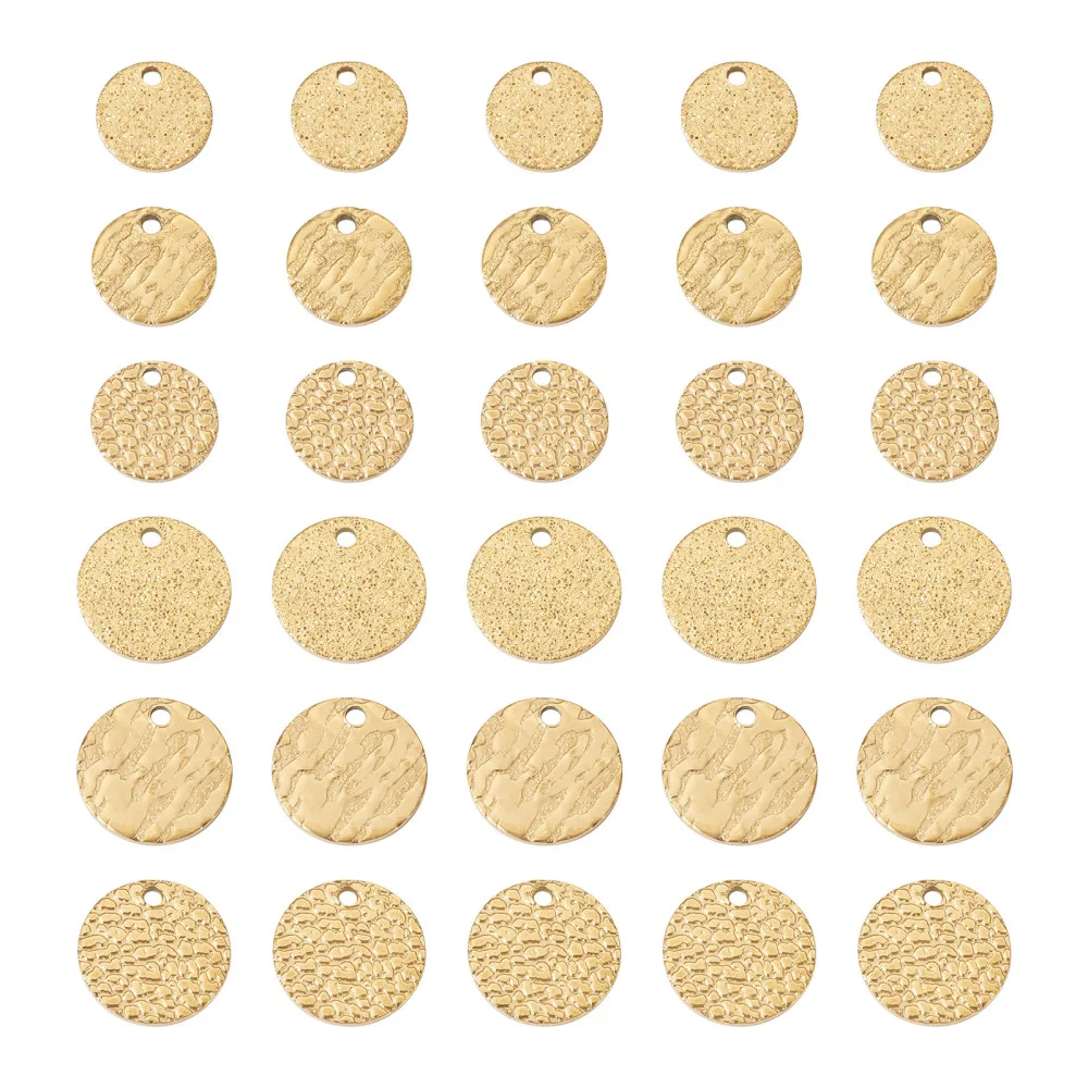 

36Pcs 10mm 12mm 304 Stainless Steel Gold Color Flat Round Textured Charms for DIY Necklace Bracelet Jewelry Making