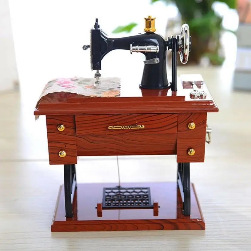 1 Pcs Sewing Machine Music Box Mini Vintage Retro Sewing Clockwork Music Box Gift Table Home Decoration