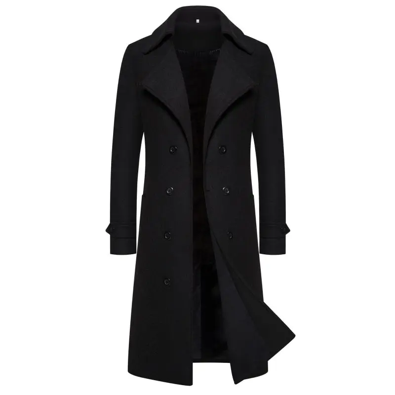 Autumn/Winter Long Casual Fashion Versatile Double breasted Windbreaker Men's Wool Coat Slim Fit Coat Men's