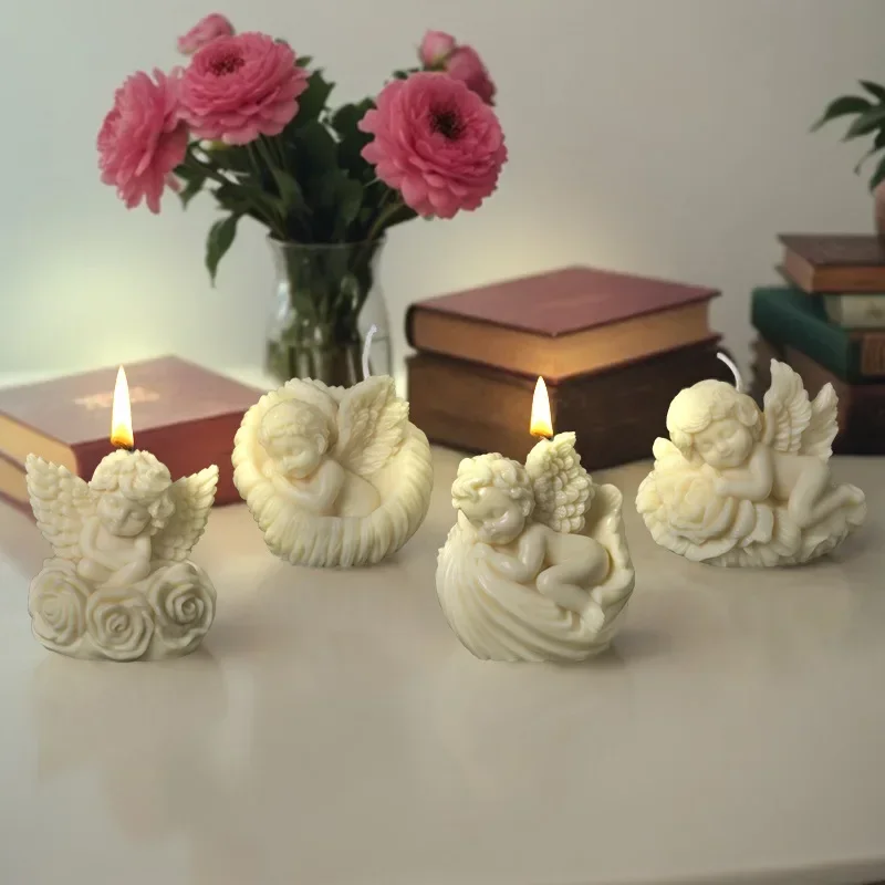 Silicone mold silicone candle mold aromatherapy candle mold silicone candle molds candle mold beeswax mold cylindrical candle mold Rose Angel Candle Silicone Mold 3D Baby Angel Portrait Craft Sculpture Plaster Cement Clay Resin Mould DIY Handmade Soap Making