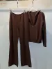Luxury Two Pieces 100% Cashmere Sets Wool Suits Female Hooded Warm Mink Cashmere Knit Tops +  Wide Leg Wool Pant Sets WY1689 3